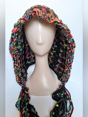 NEW, Crochet hood with beads, neon, handmade